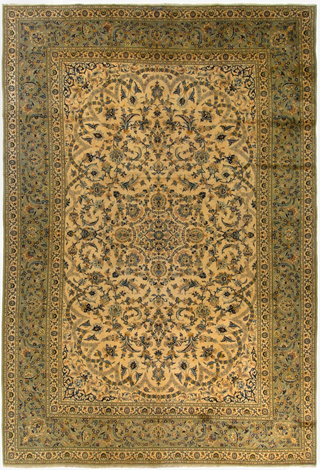 9' 1 x 13' 3  Hand Knotted Kashan Persian Wool Rug