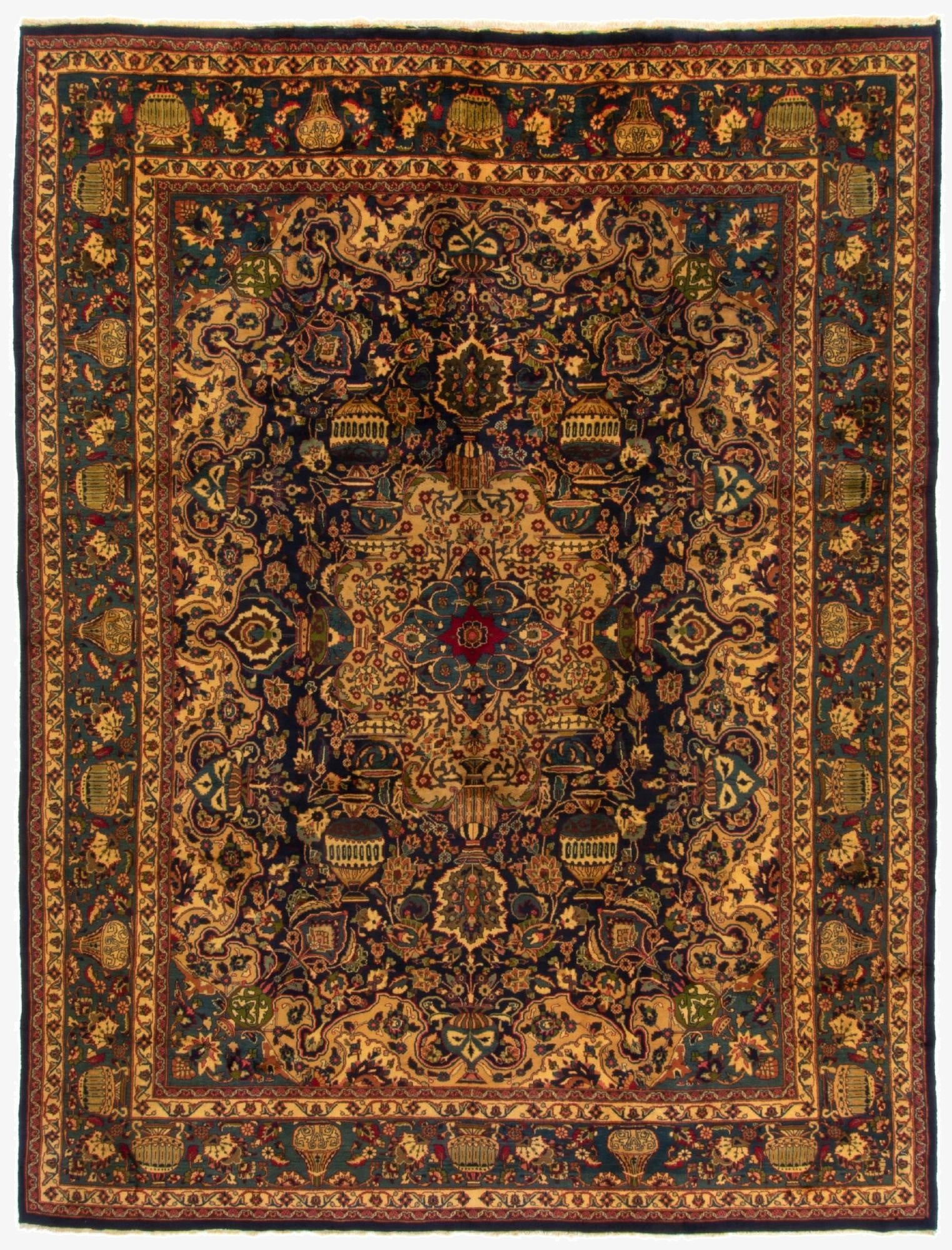 9' 4 x 12' 7  Hand Knotted Kashmar Persian Wool Rug