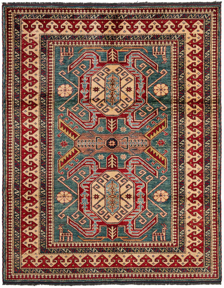 Detail image of 5' 2 x 6' 4 Hand Knotted Kazak Wool Rug