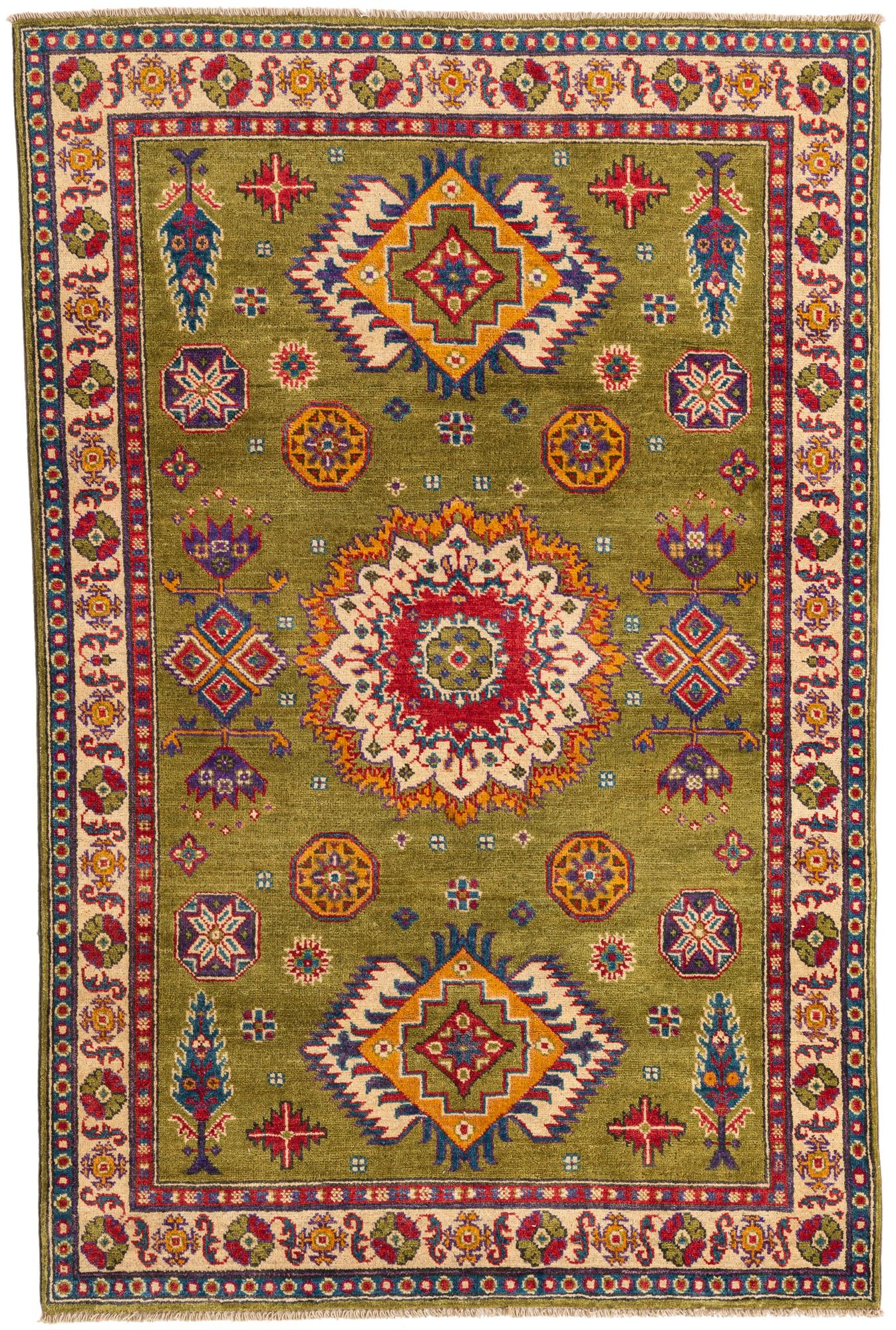4' x 6' 2 Hand Knotted Kazak Rug