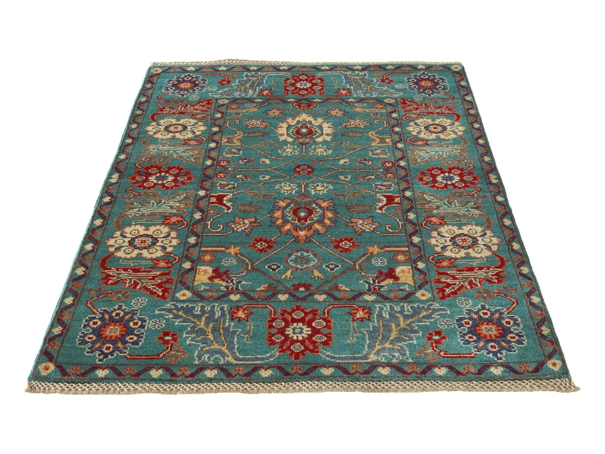 3' 4 x 4' 10 Hand Knotted Kazak Rug