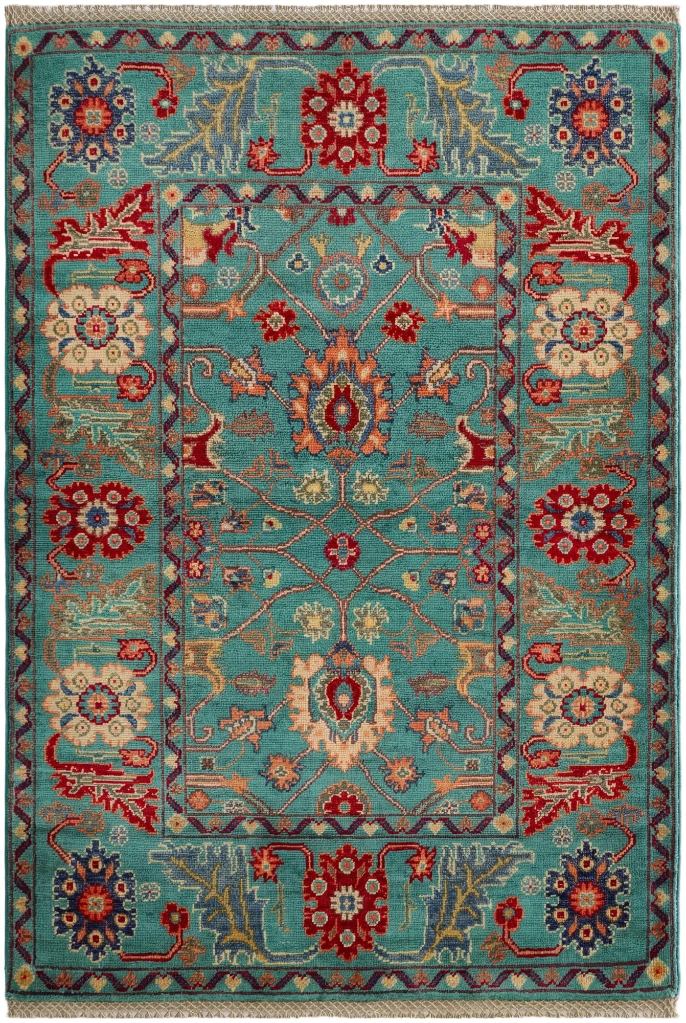 3' 4 x 4' 10 Hand Knotted Kazak Rug