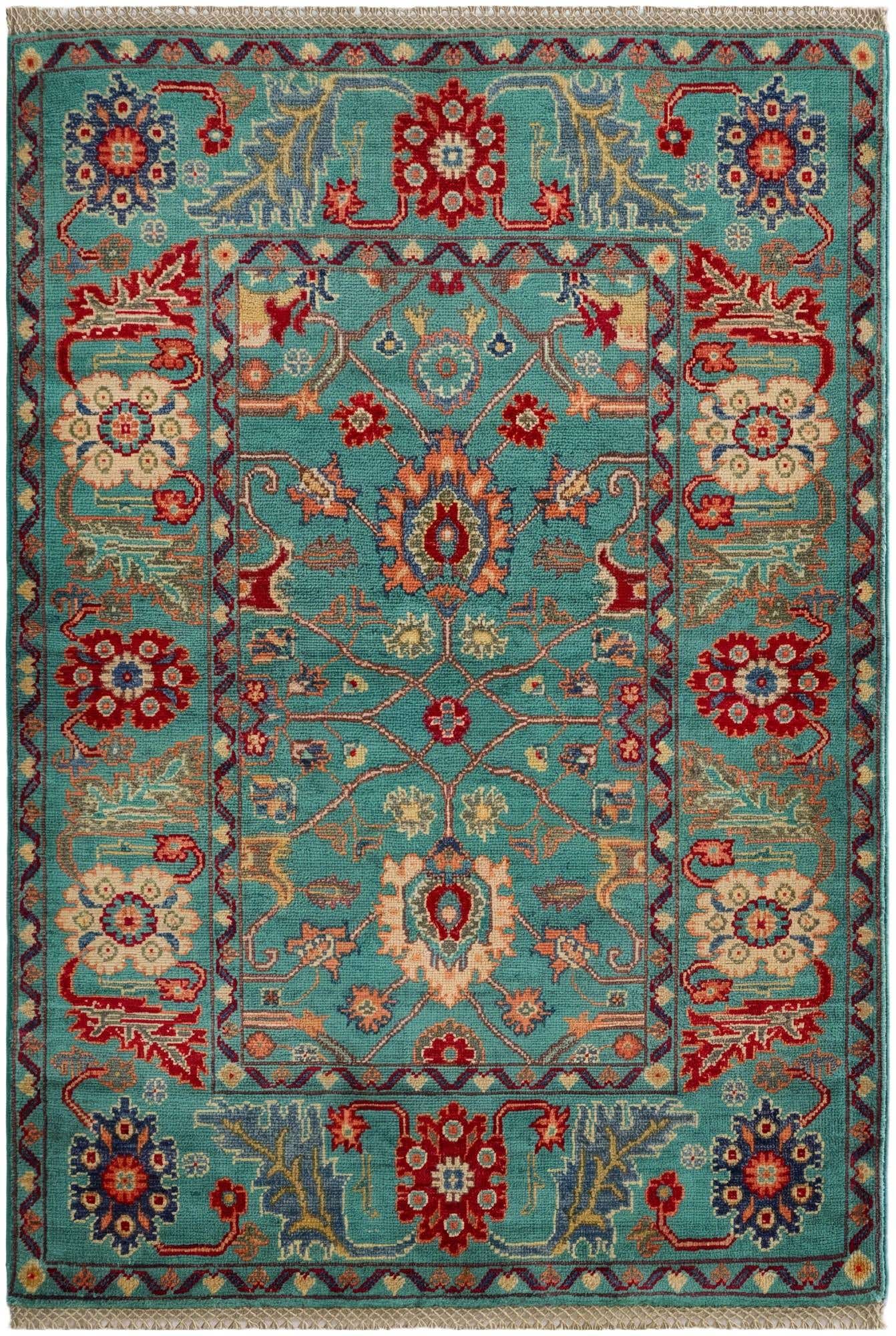 3' 4 x 4' 10 Hand Knotted Kazak Rug