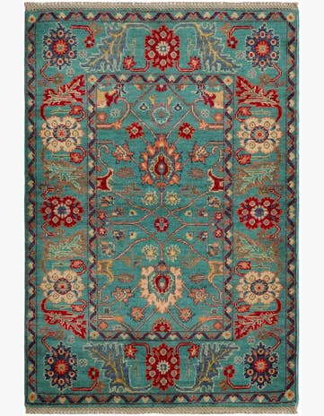 3' 4 x 4' 10 Hand Knotted Kazak Rug