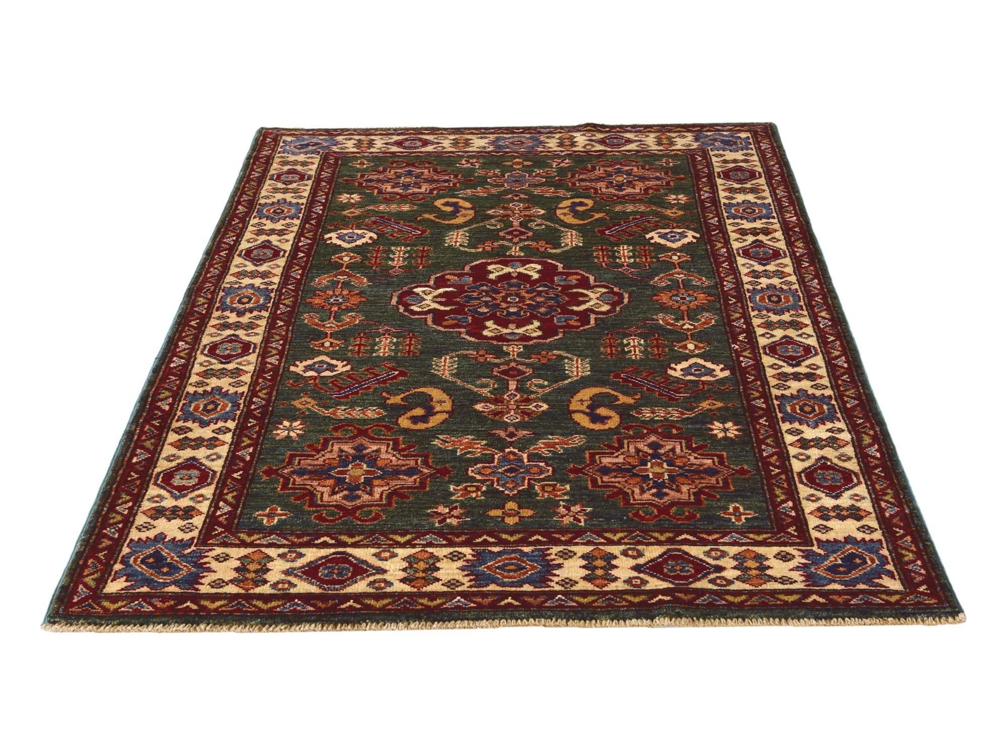 3' 4 x 4' 11 Hand Knotted Kazak Rug