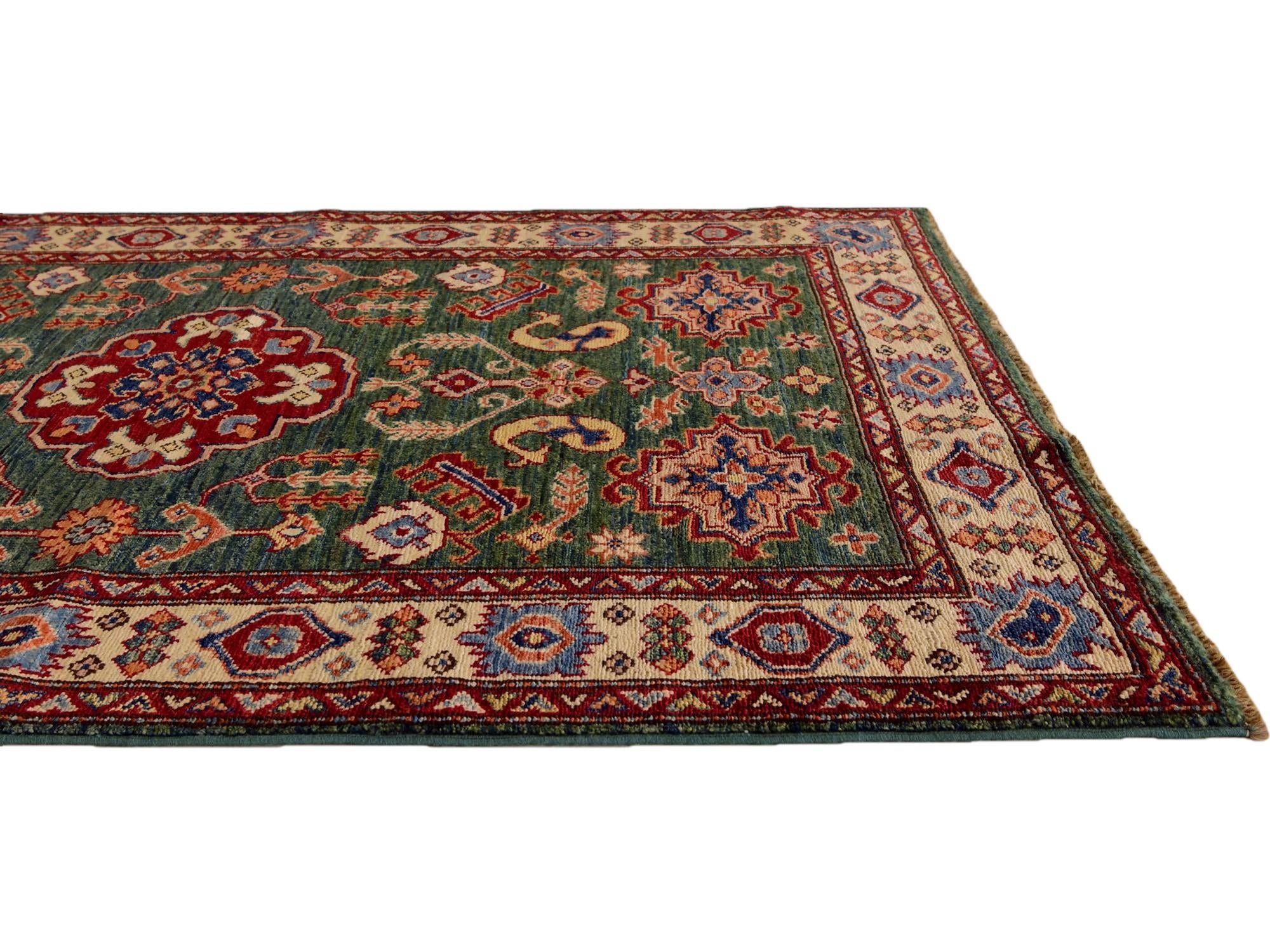 3' 4 x 4' 11 Hand Knotted Kazak Rug