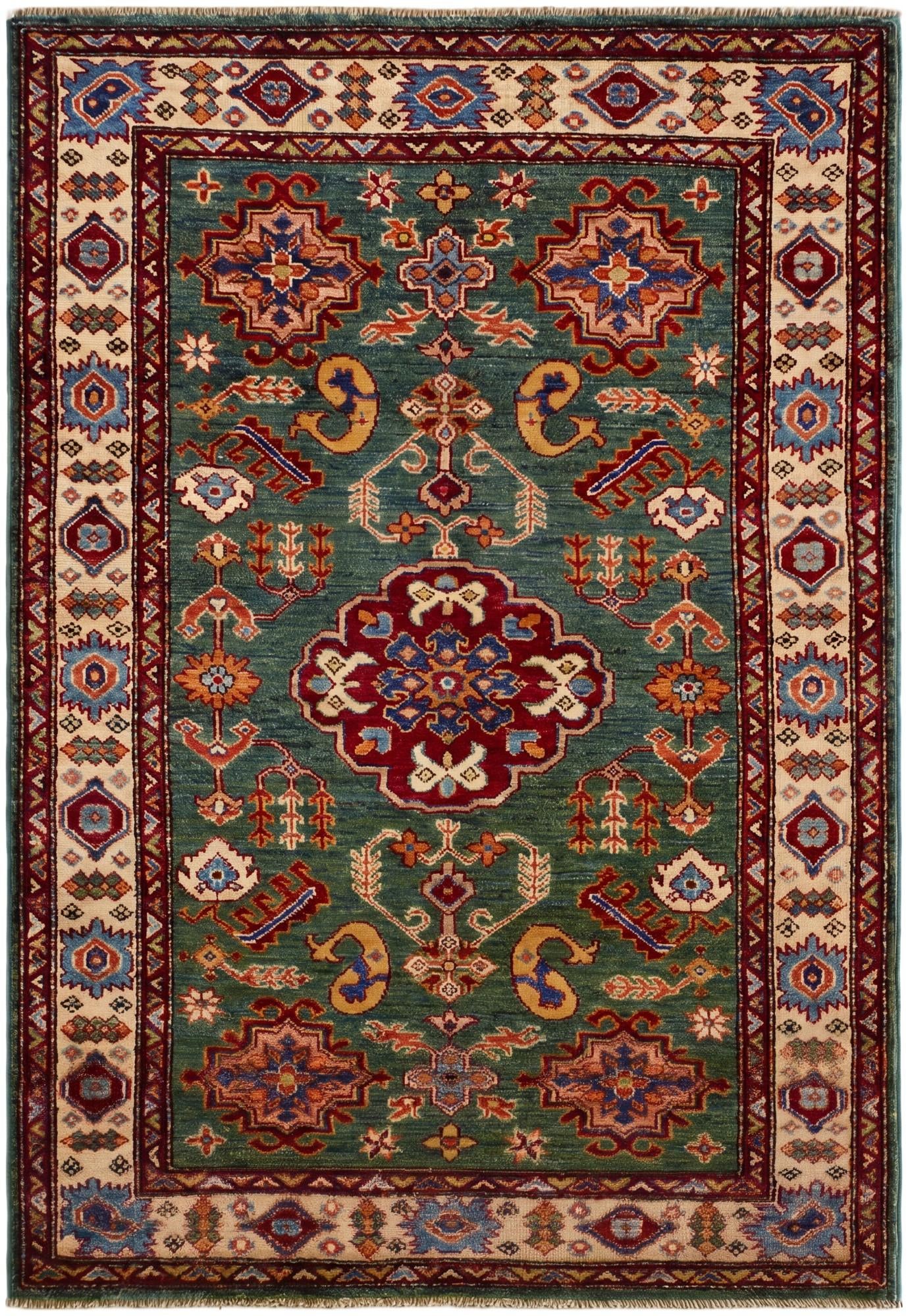 3' 4 x 4' 11 Hand Knotted Kazak Rug
