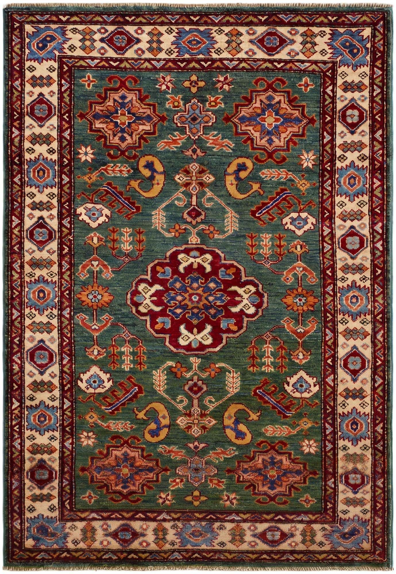 3' 4 x 4' 11 Hand Knotted Kazak Rug