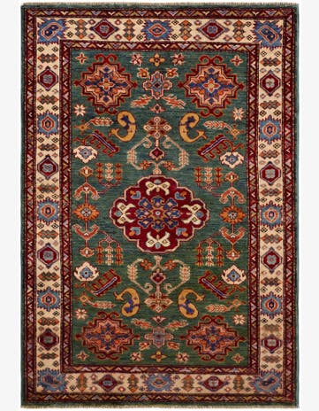 3' 4 x 4' 11 Hand Knotted Kazak Rug