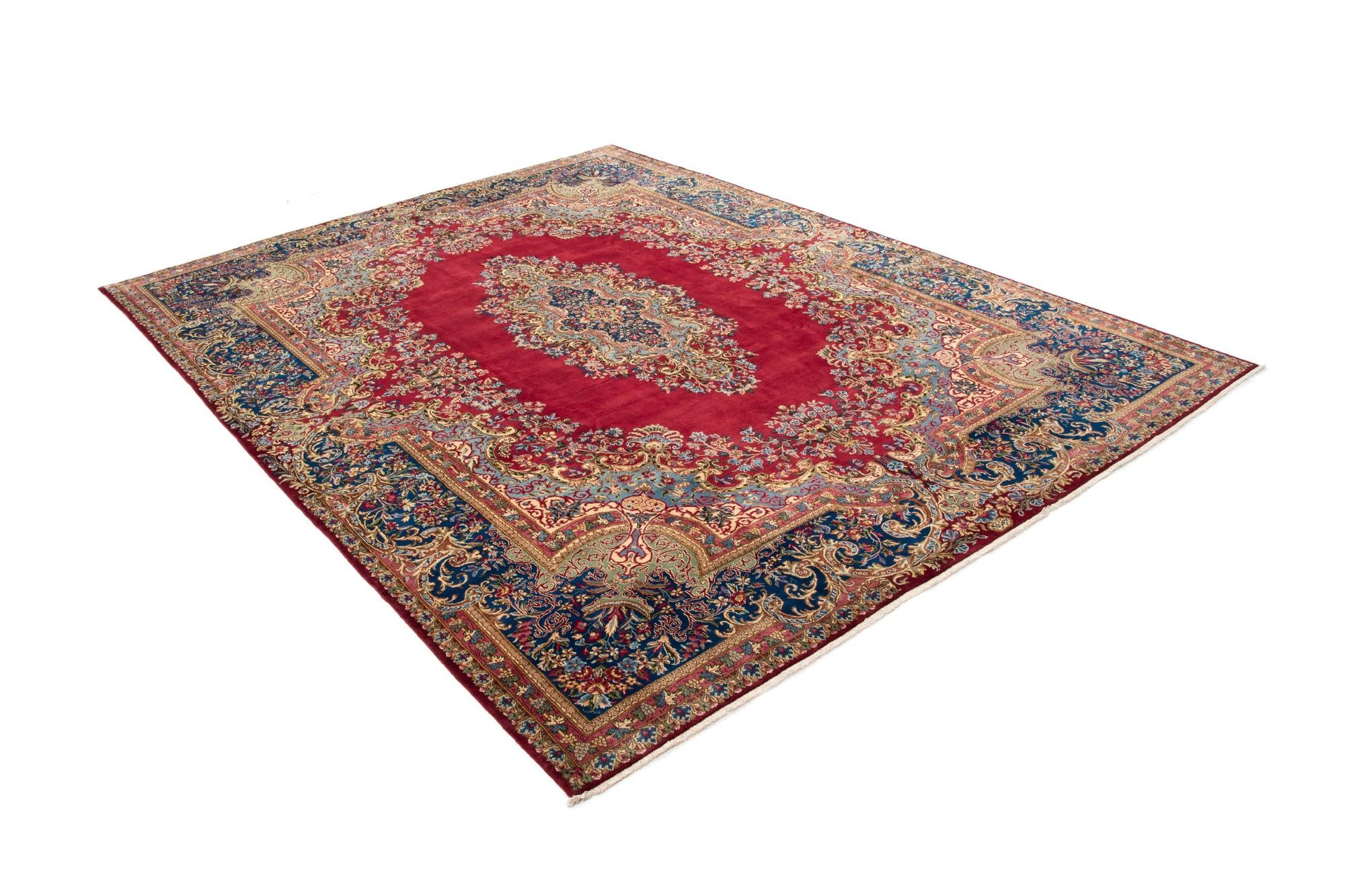 9' 7 x 12' 10 Hand Knotted Kerman Persian Wool Rug