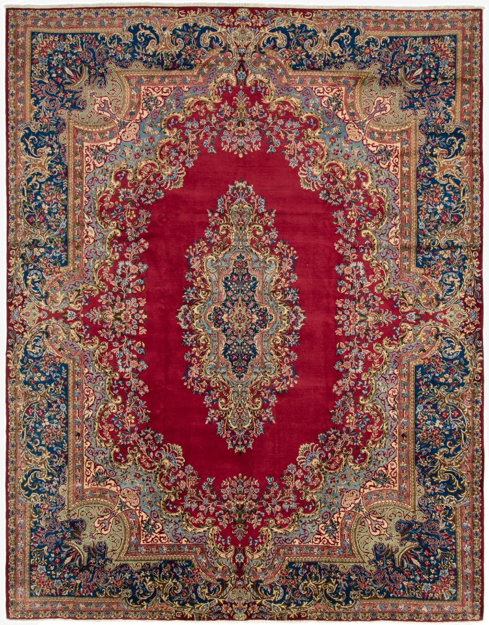 9' 7 x 12' 10  Hand Knotted Kerman Persian Wool Rug