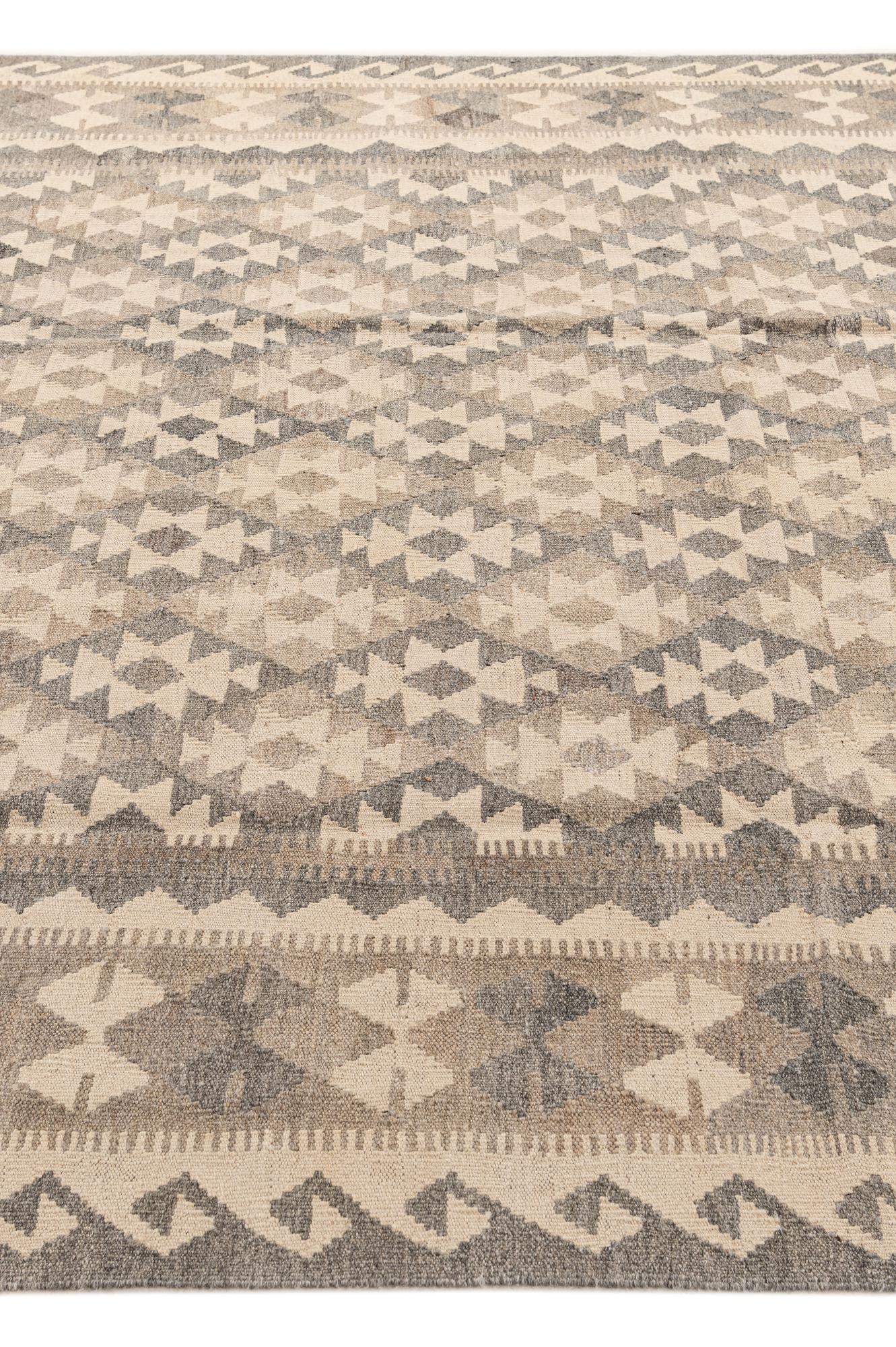 7' x 9' 9 Hand Woven Kilim Maymana Wool Rug