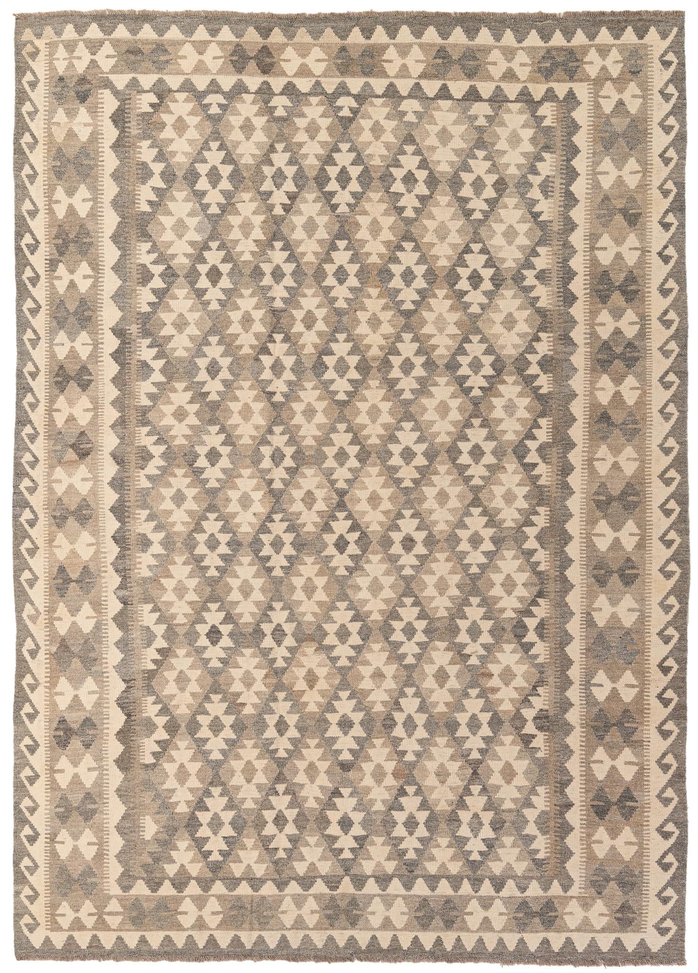 7' x 9' 9 Hand Woven Kilim Maymana Wool Rug