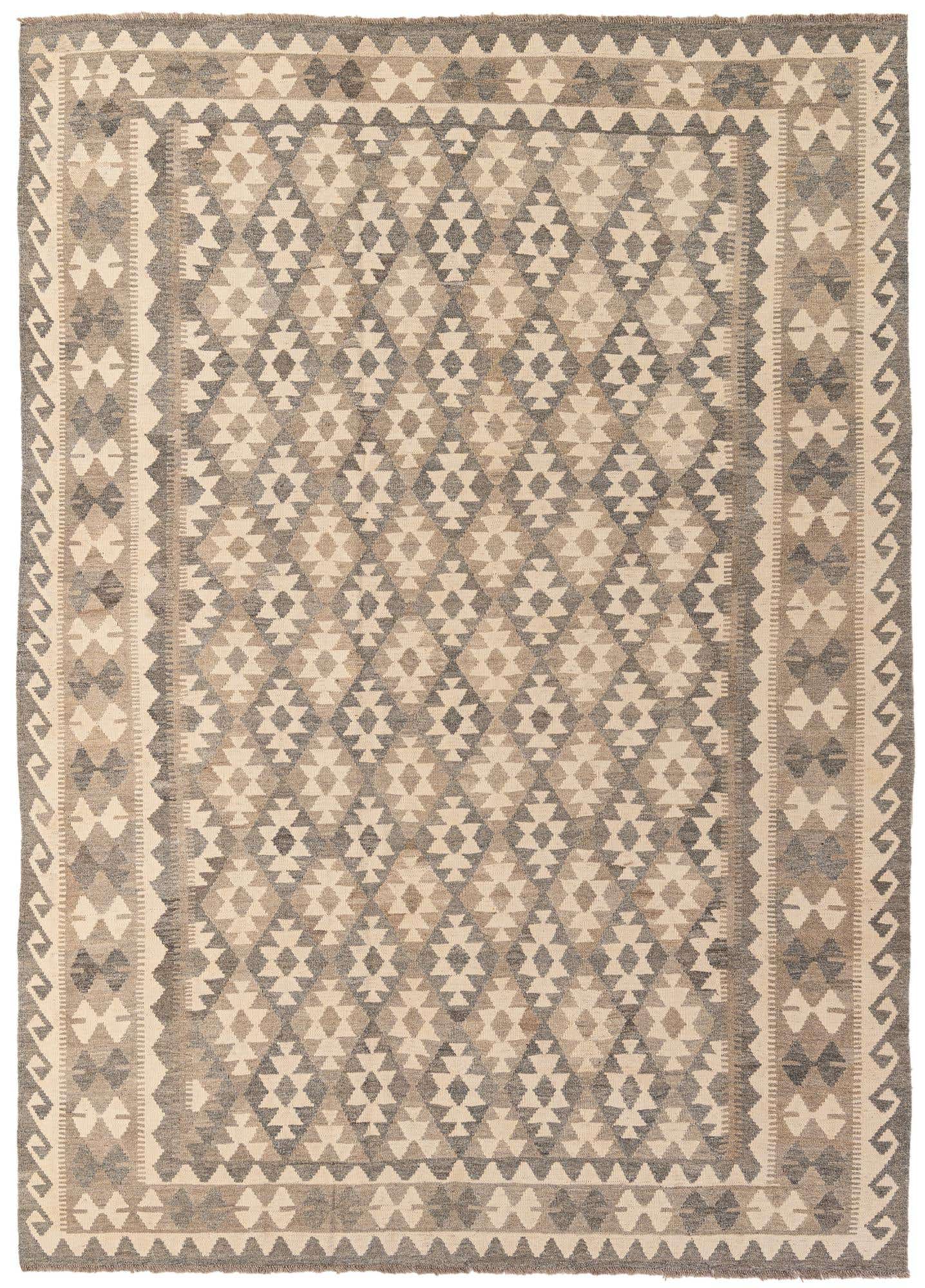 7' x 9' 9 Hand Woven Kilim Maymana Wool Rug