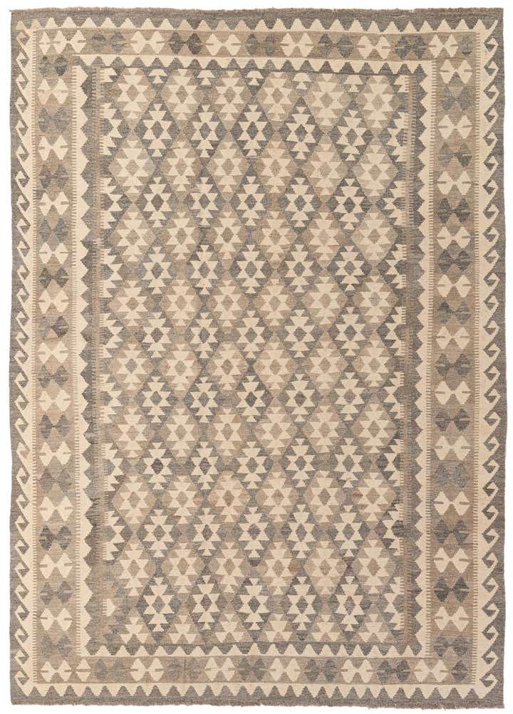 7' x 9' 9 Hand Woven Kilim Maymana Wool Rug