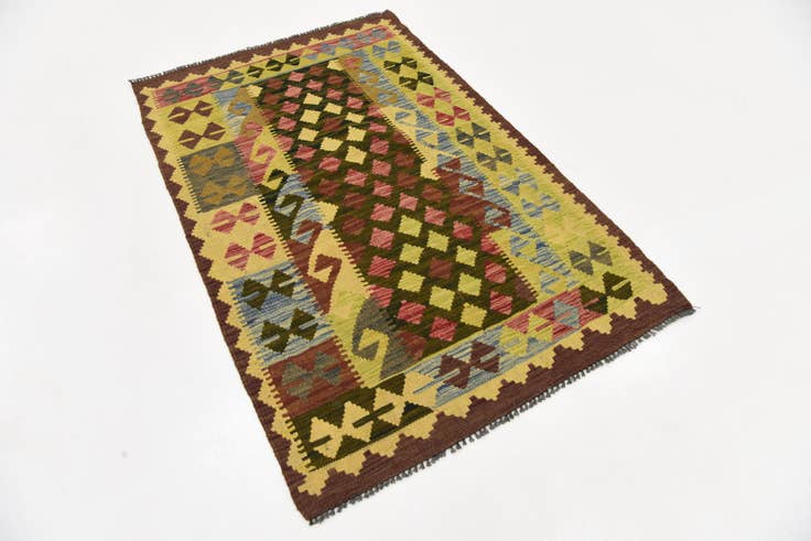 Detail image of 3' 6 x 5' 5 Hand Woven Kilim Maymana Wool Rug