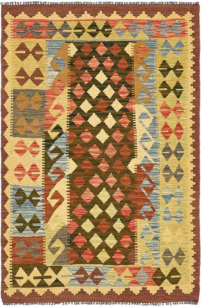 3' 6 x 5' 5 Hand Woven Kilim Maymana Wool Rug