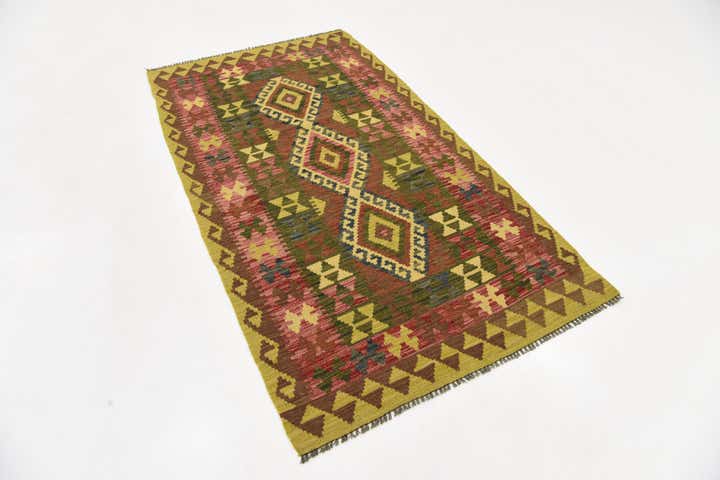 3' 7 x 6' 5 Hand Woven Kilim Maymana Wool Rug