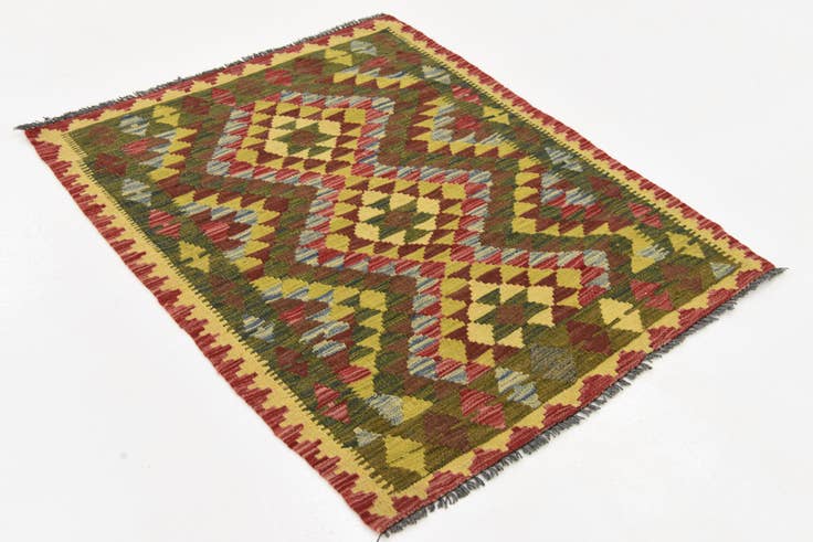 Detail image of 3' 3 x 4' Hand Woven Kilim Maymana Wool Rug