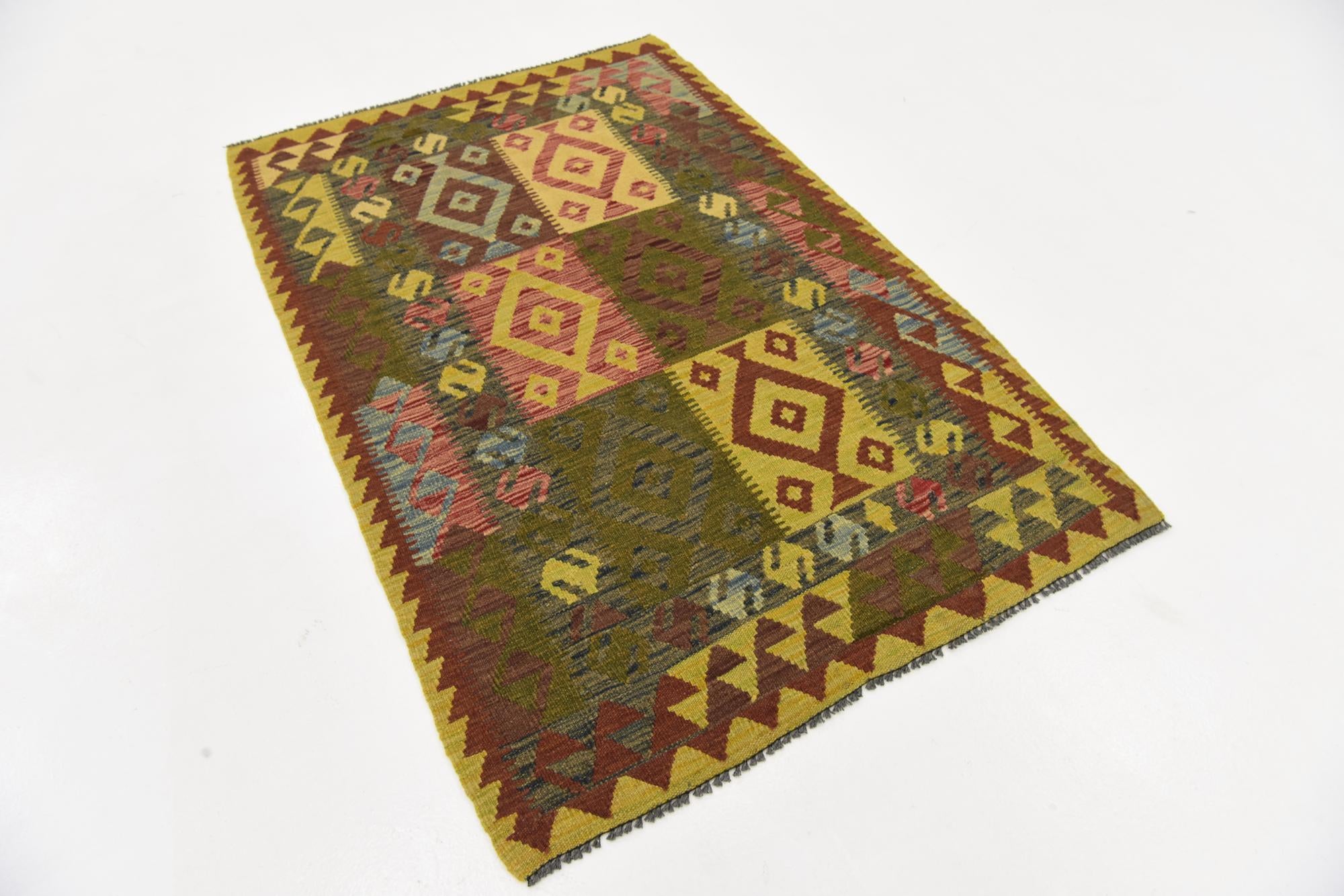 3' 7 x 5' 5 Hand Woven Kilim Maymana Wool Rug