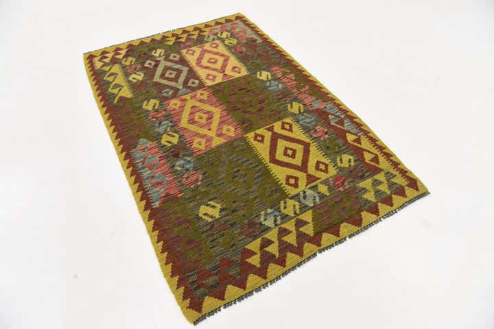 110cm x 165cm Handgeweven Kilim Maymana Wol Vloerkleed