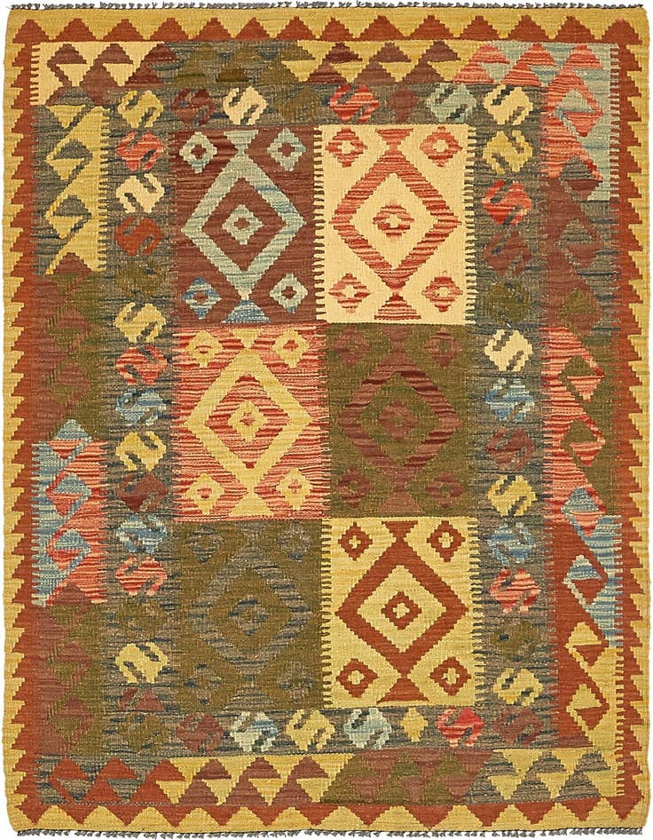 Detail image of 3' 7 x 5' 5 Hand Woven Kilim Maymana Wool Rug