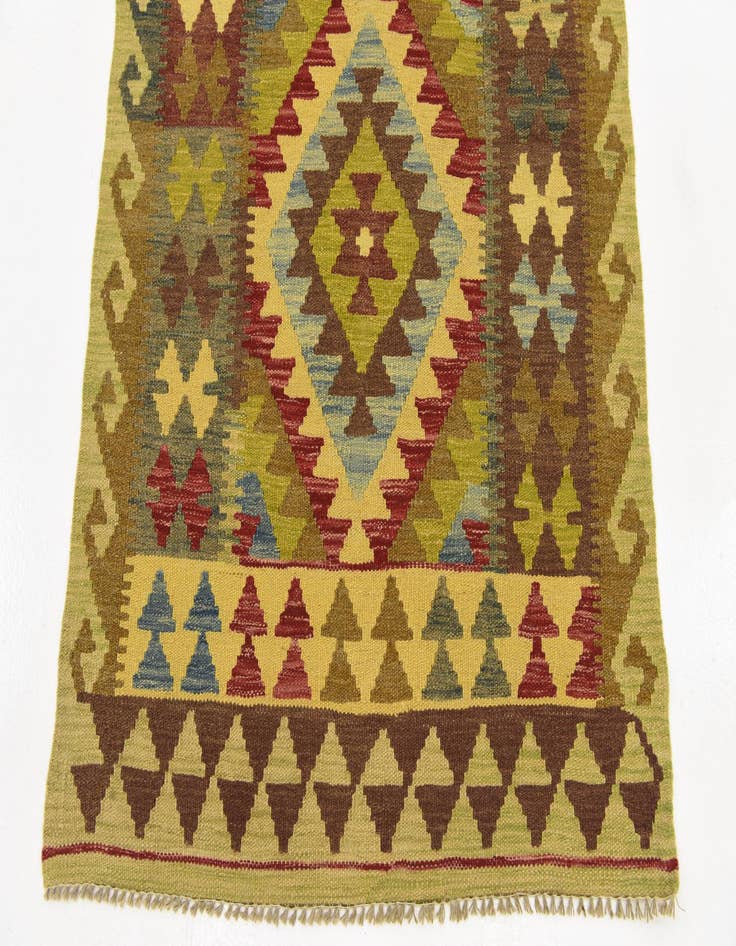 Detail image of 3' 2 x 6' 4 Hand Woven Kilim Maymana Wool Rug