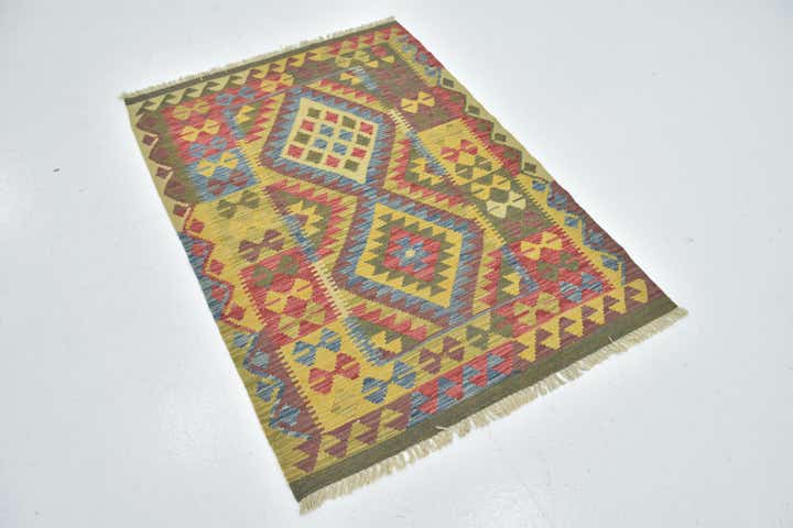 3' 5 x 4' 10 Hand Woven Kilim Maymana Wool Rug