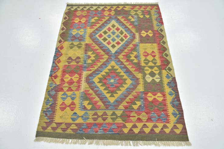 Detail image of 3' 5 x 4' 10 Hand Woven Kilim Maymana Wool Rug