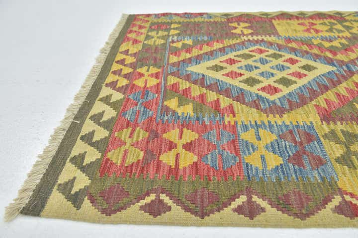 3' 5 x 4' 10 Hand Woven Kilim Maymana Wool Rug