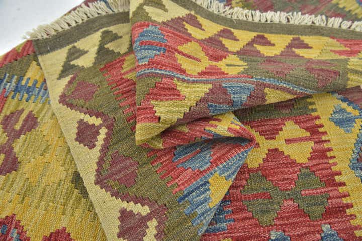 3' 5 x 4' 10 Hand Woven Kilim Maymana Wool Rug