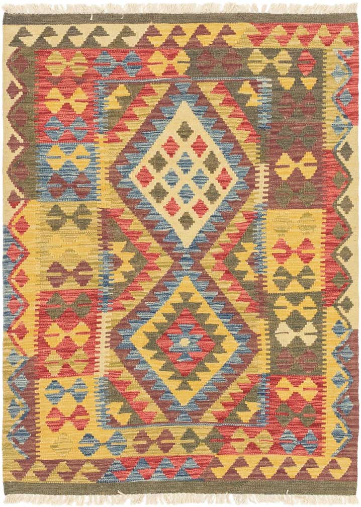 3' 5 x 4' 10 Hand Woven Kilim Maymana Wool Rug
