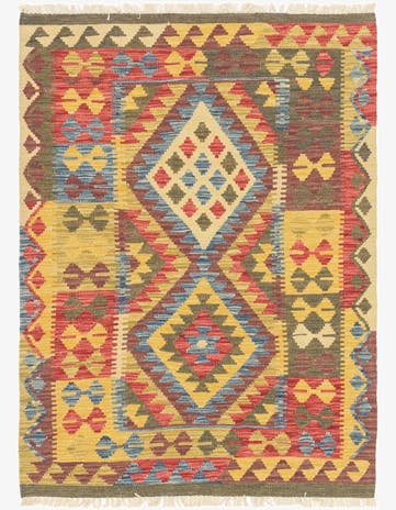 3' 5 x 4' 10 Hand Woven Kilim Maymana Wool Rug