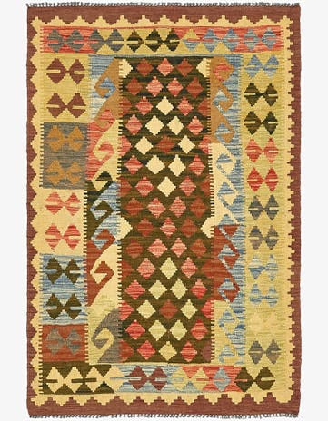 3' 6 x 5' 5 Hand Woven Kilim Maymana Wool Rug