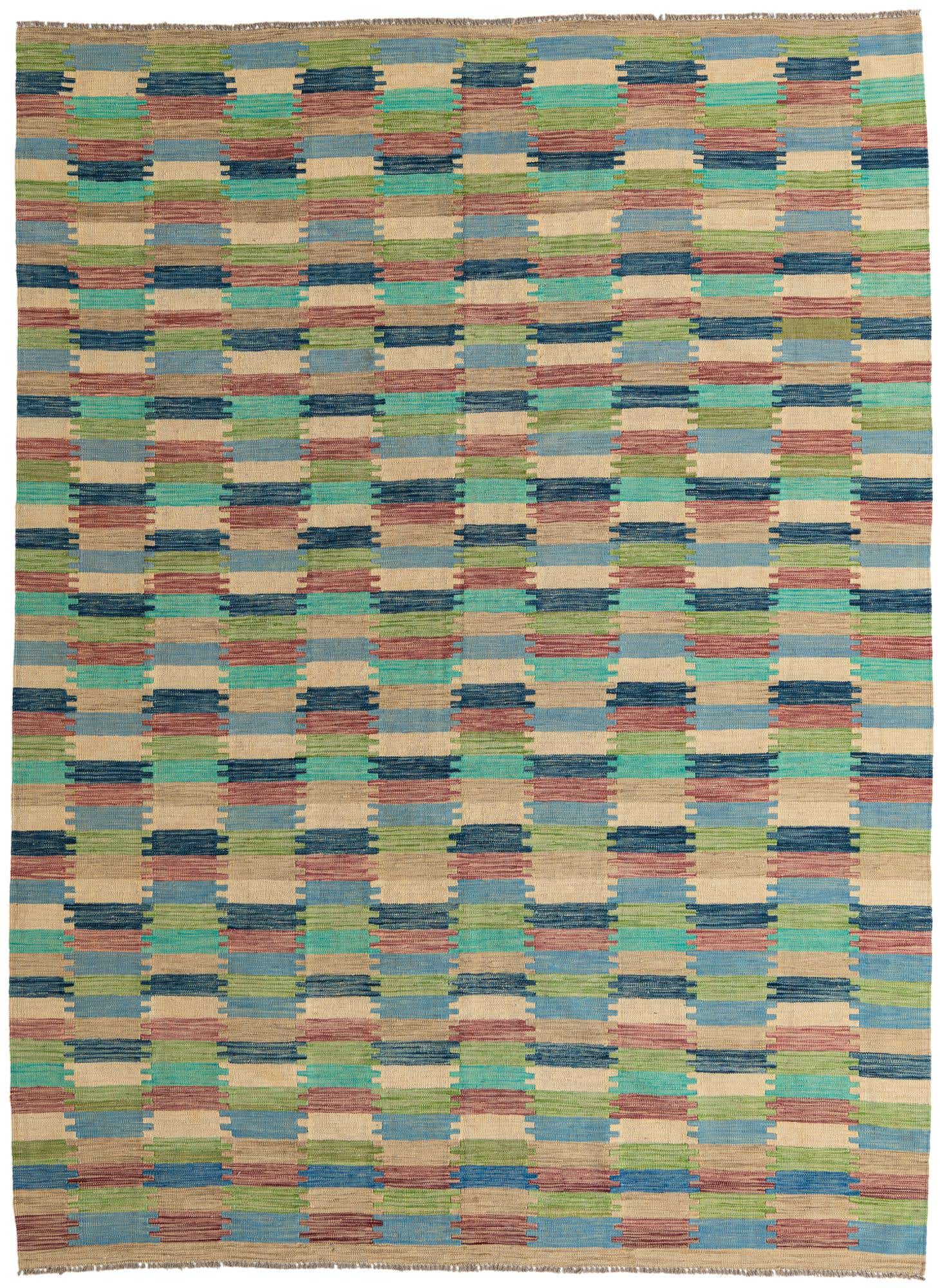 7' x 9' 5 Hand Woven Kilim Modern Wool Rug