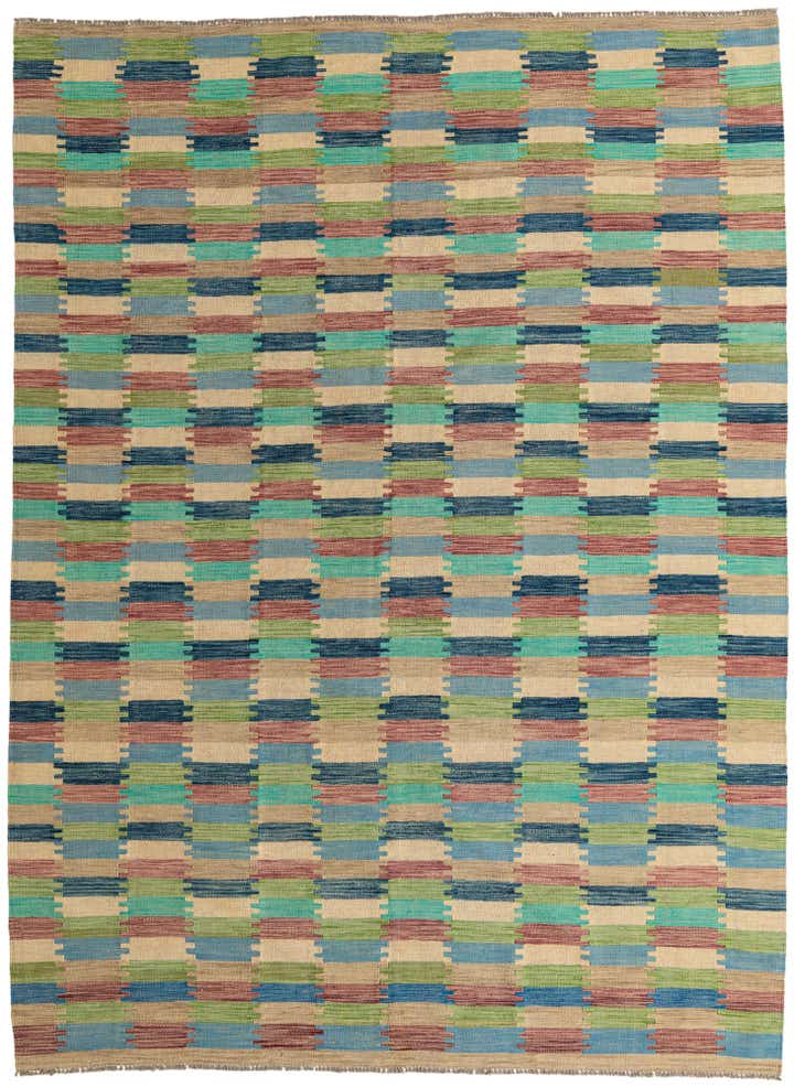 7' x 9' 5 Hand Woven Kilim Modern Wool Rug