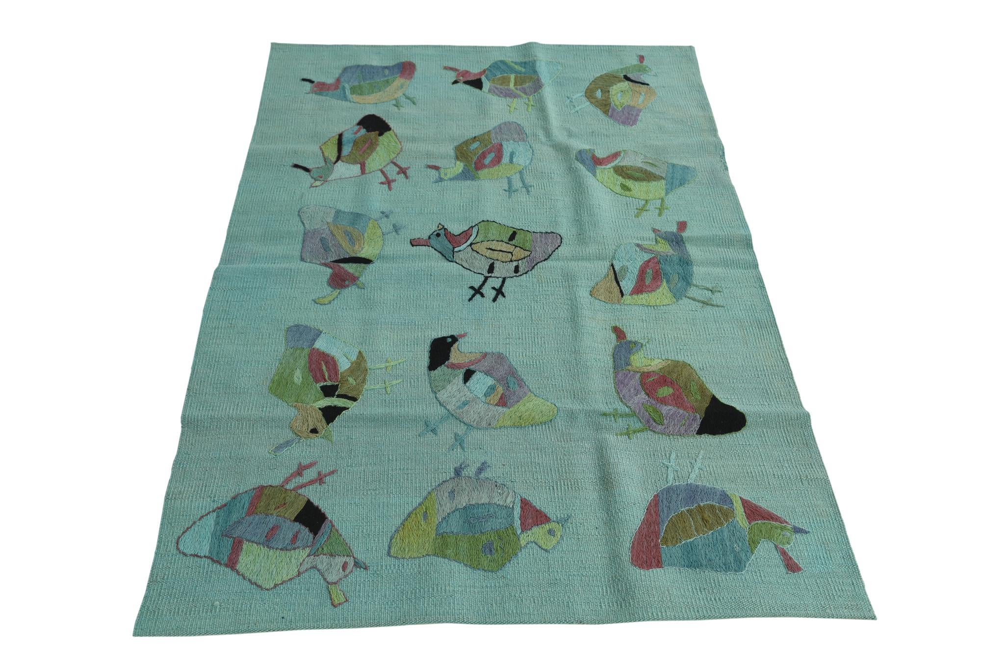 3' 2 x 4' 9 Hand Woven Kilim Suzani Wool Rug