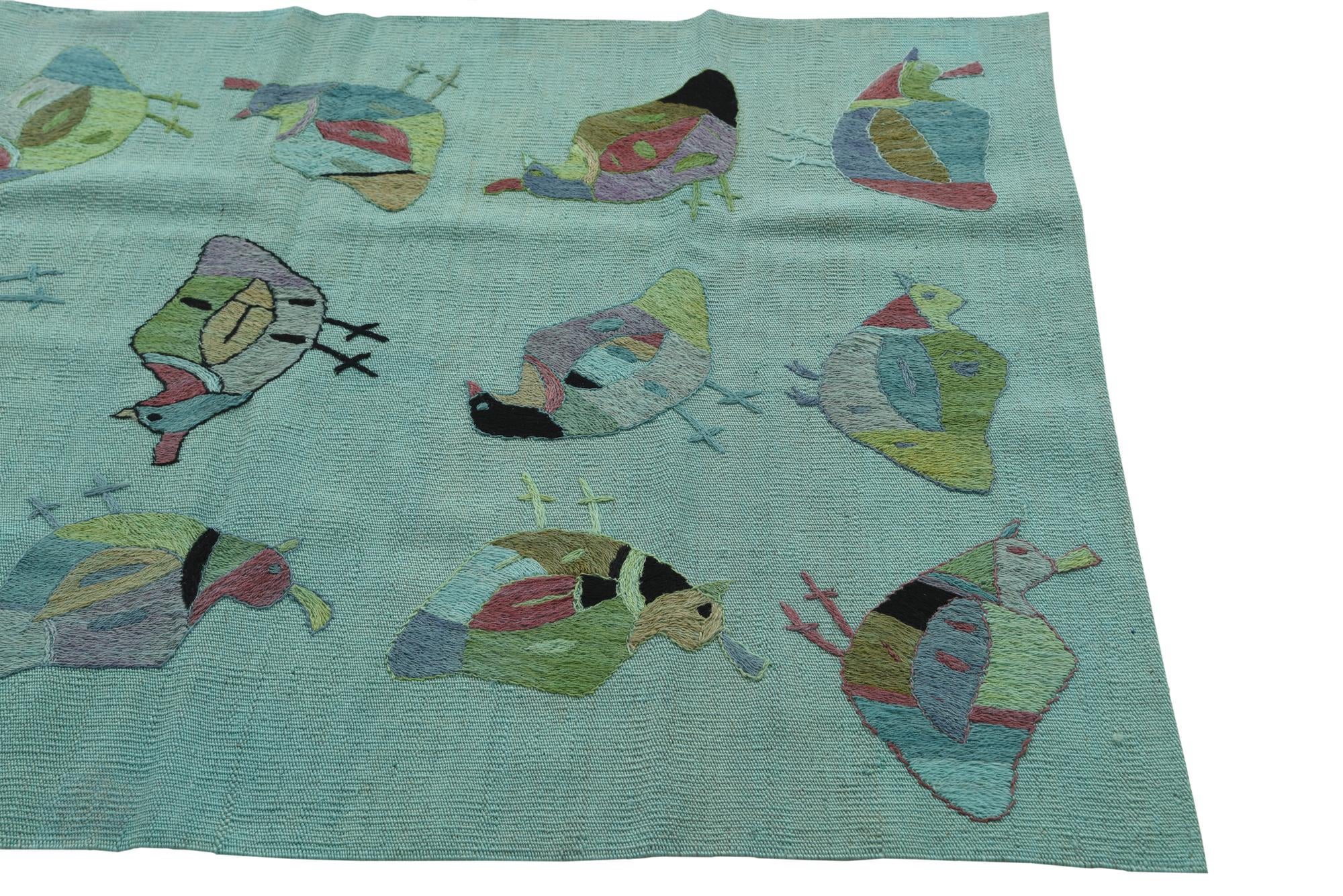 3' 2 x 4' 9 Hand Woven Kilim Suzani Wool Rug