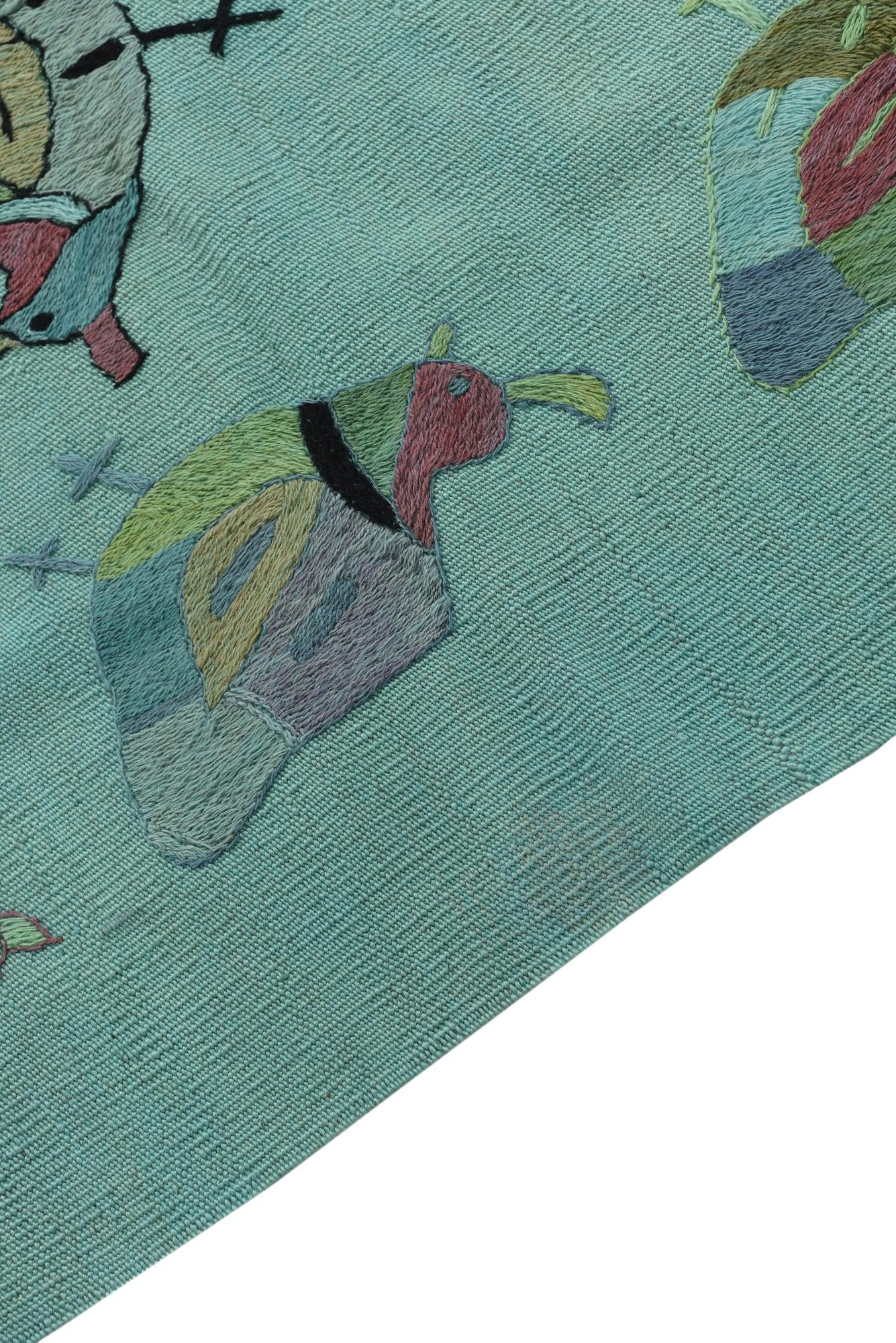 3' 2 x 4' 9 Hand Woven Kilim Suzani Wool Rug