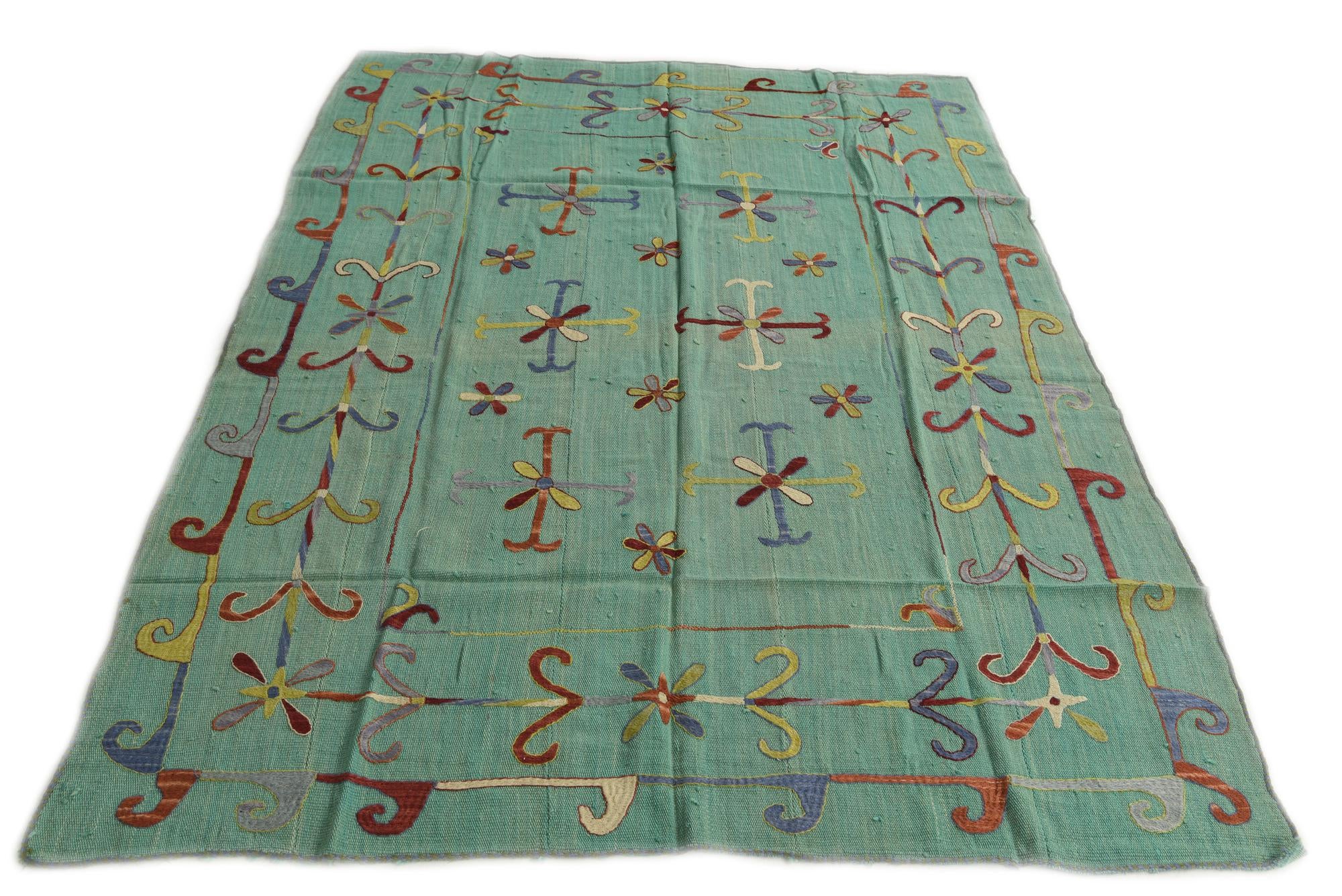 5' 9 x 7' 9 Hand Woven Kilim Suzani Wool Rug