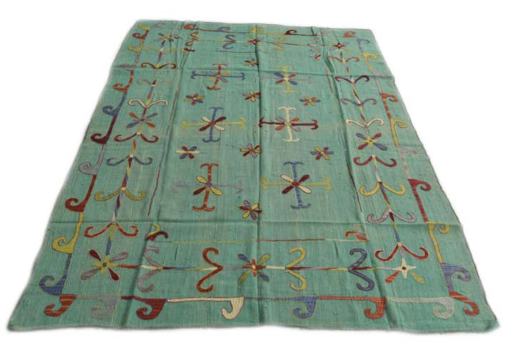 5' 9 x 7' 9 Hand Woven Kilim Suzani Wool Rug