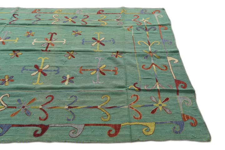 5' 9 x 7' 9 Hand Woven Kilim Suzani Wool Rug