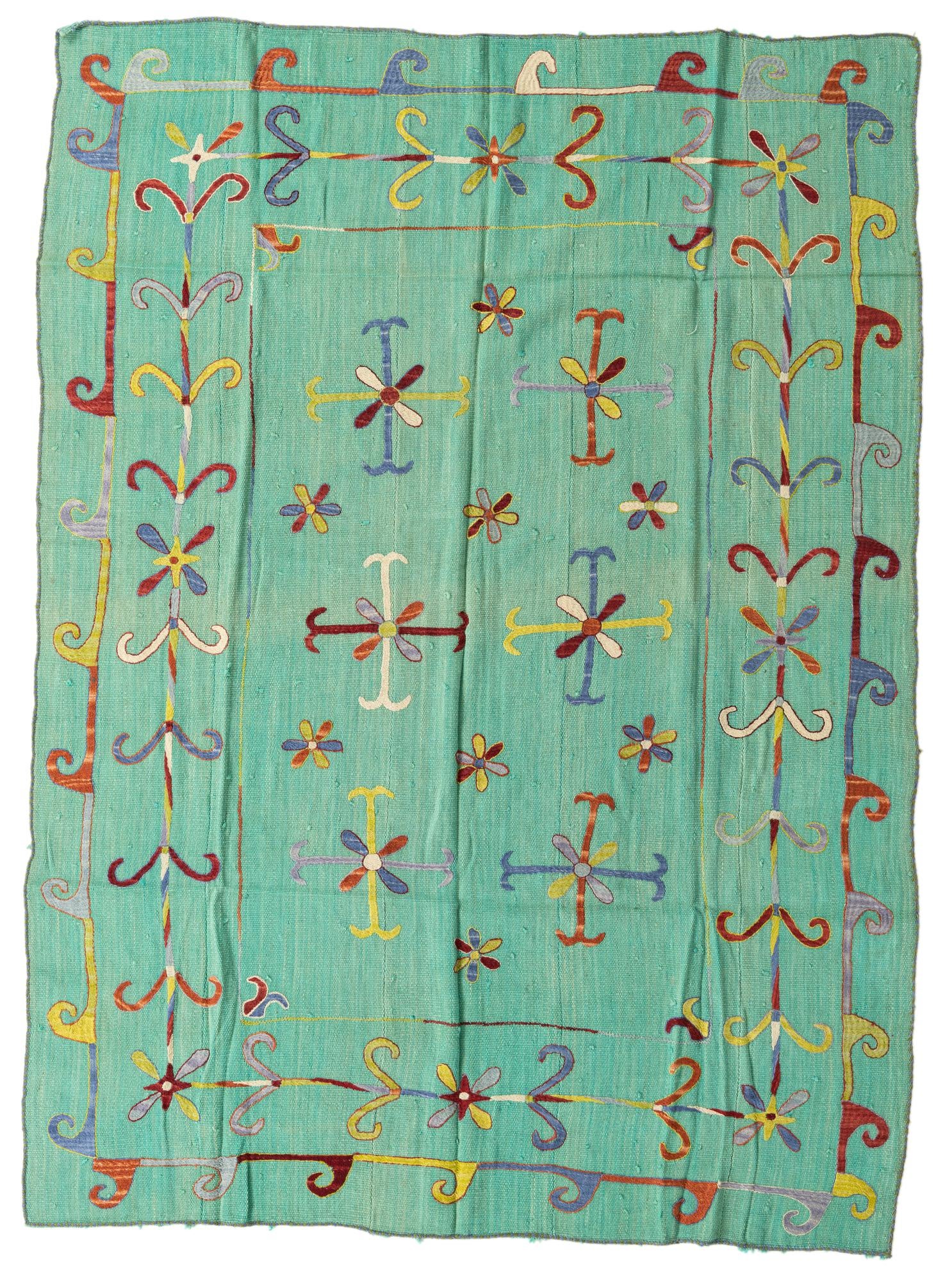 5' 9 x 7' 9 Hand Woven Kilim Suzani Wool Rug