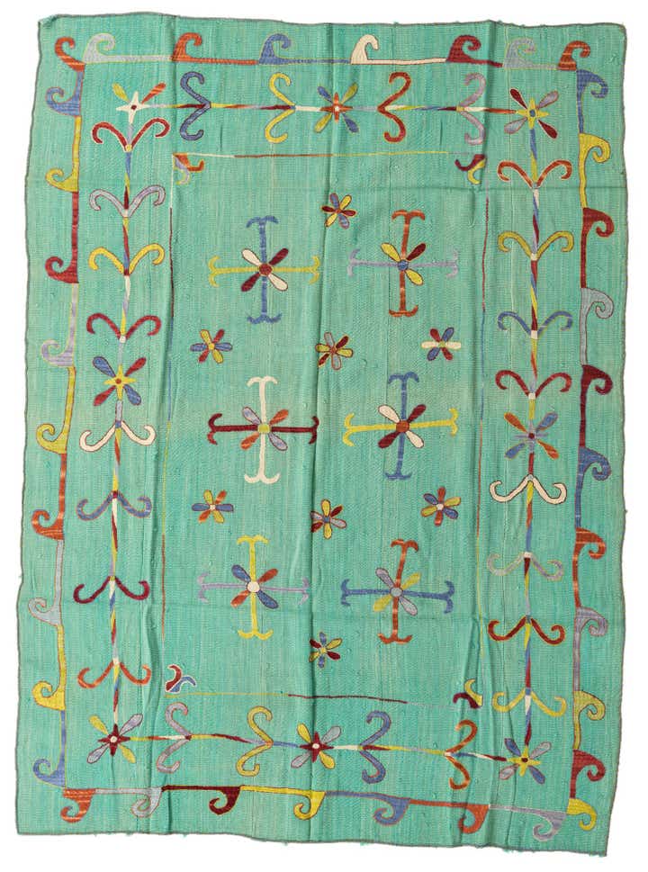 5' 9 x 7' 9 Hand Woven Kilim Suzani Wool Rug