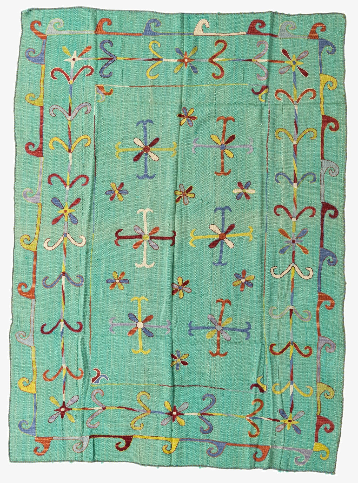 5' 9 x 7' 9  Hand Woven Kilim Suzani Wool Rug