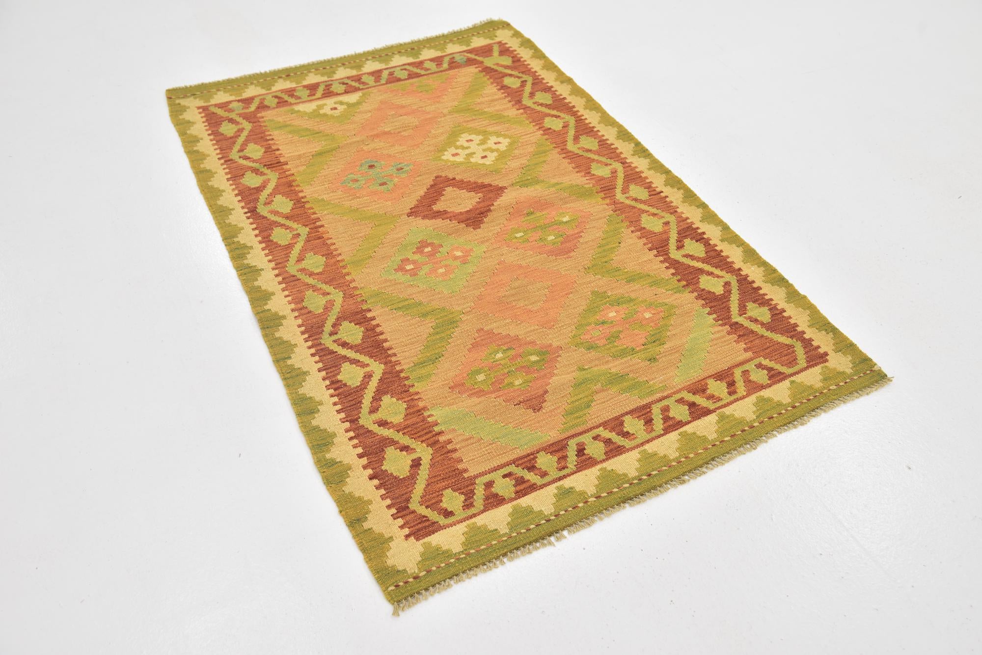 3' x 4' 10 Hand Woven Kilim Waziri Wool Rug