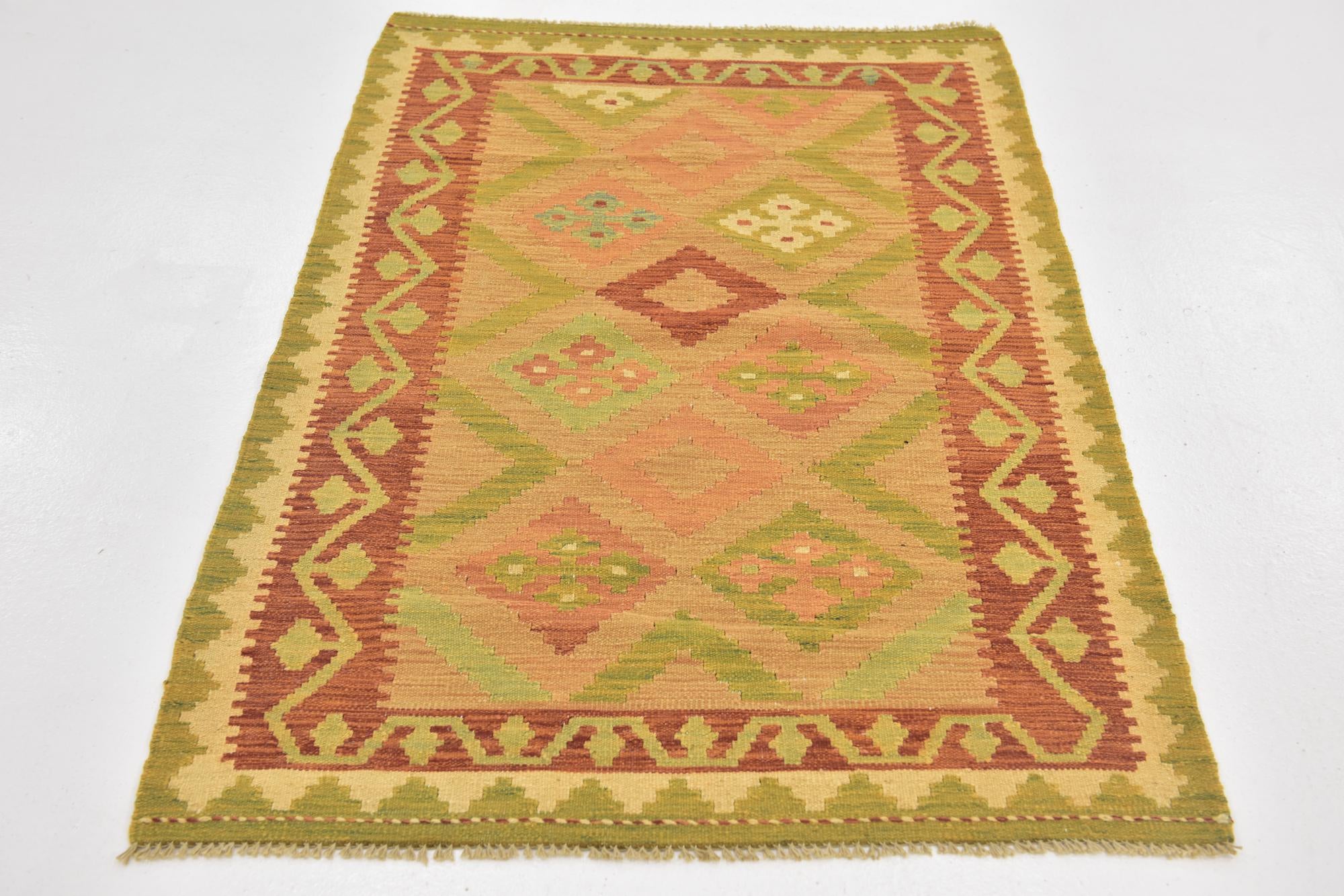 3' x 4' 10 Hand Woven Kilim Waziri Wool Rug