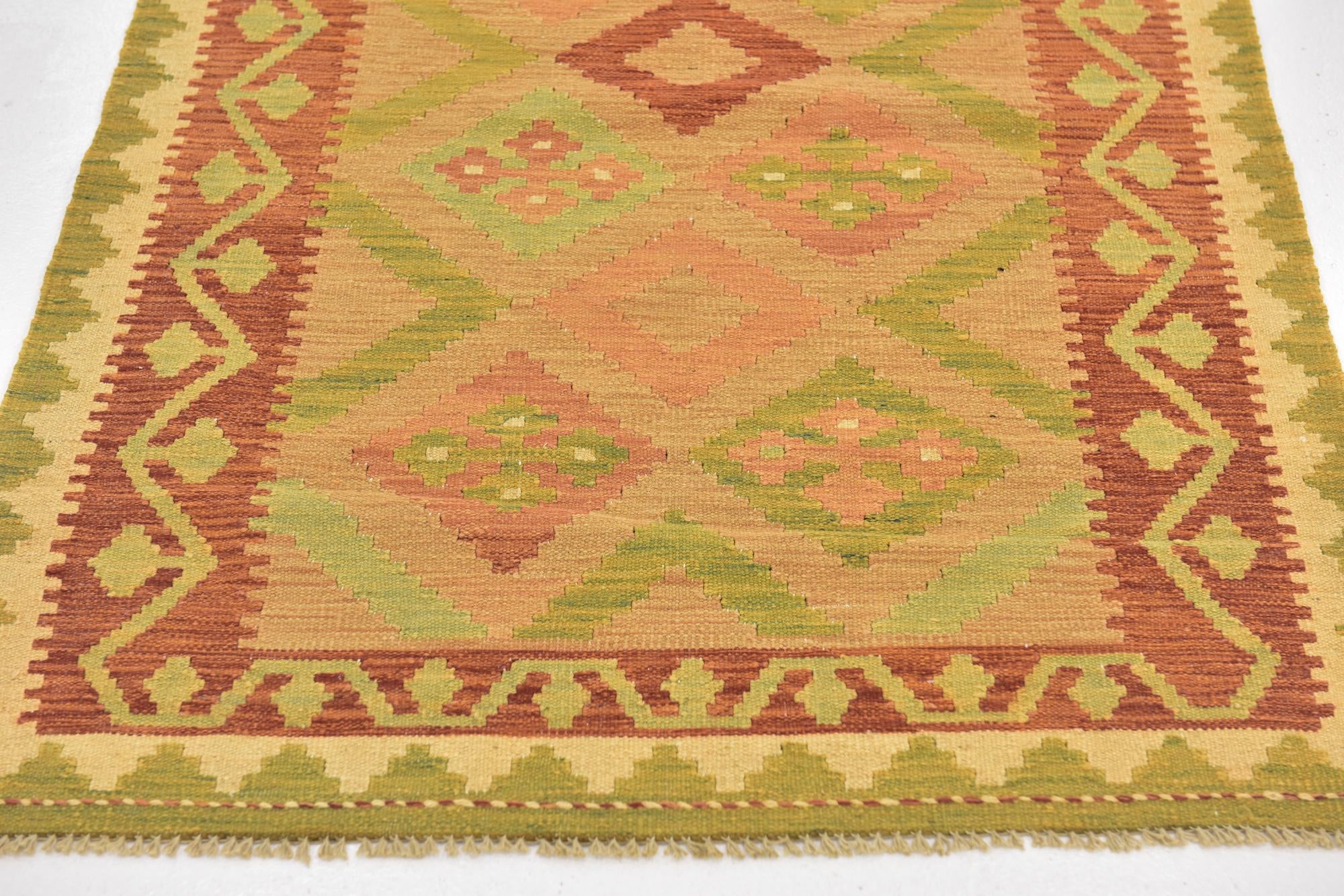 3' x 4' 10 Hand Woven Kilim Waziri Wool Rug
