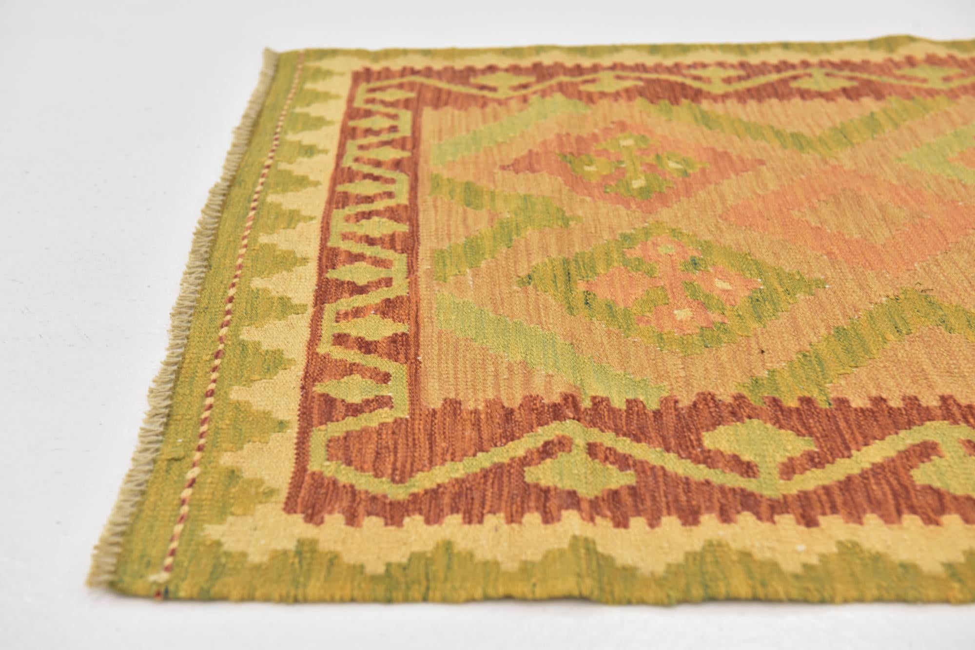 3' x 4' 10 Hand Woven Kilim Waziri Wool Rug