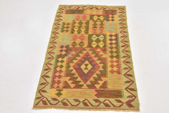 2' 6 x 4' Hand Woven Kilim Waziri Wool Rug